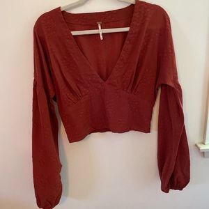 Free People Rust Crop Top Bishop Sleeve